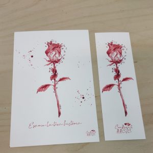 Punto de libro y postal Rosa Corazón